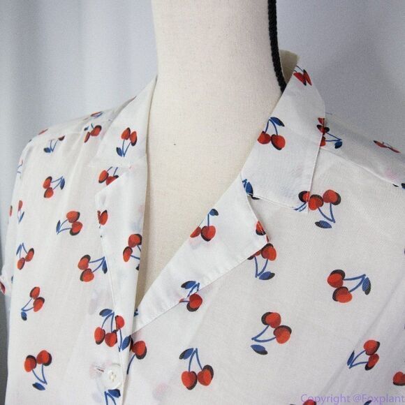 NWT kate spade Cherry toss tie-front top, French cream, all cotton - Picture 8 of 10